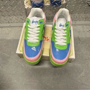 Vintage y2k bape roadsta sneakers shoe green blue pink mens 12.5 new
